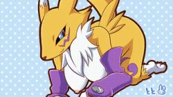 animated anthro ass bandai_namco black_sclera blue_eyes breasts bridal_gauntlets canid canine chest_tuft claws digimon digimon_(species) elbow_gloves feet female fox fur gloves mammal markings nipples rabbitsrapid renamon smile solo tail tuft white_body white_fur yellow_body yellow_fur yin_yang