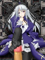 censored clothed_female feet female footjob footjob_with_footwear footjob_with_legwear male mosaic_censoring penis rozen_maiden suigintou