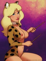 archie_comics blonde_hair blue_eyes cat_ears cat_tail cheetah_print drumsticks hanna-barbera huge_breasts japes josie_and_the_pussycats melody_valentine