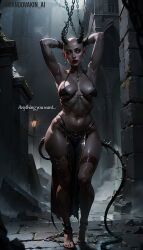 1female 1girls ai_generated amandovakin baldur's_gate_3 bondage curvy_figure demon_girl dungeon dungeons_and_dragons female female_only slavegirl solo_female