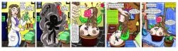 1boy1girl big_breasts blowjob breast_expansion censored censored_penis comic english_text fuckplant laboratory mind_break plant plant_transformation self_insert succplant suckplant transformation