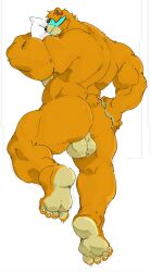 anthro ass balls bear big_butt dakimakura dakimakura_pose ear_piercing five_nights_at_freddy's five_nights_at_freddy's:_security_breach fur genitals glamrock_freddy glamrock_freddy_(fnaf) hi_res humanoid looking_at_viewer male male_only mammal muscular muscular_anthro muscular_male nude phosbara piercing pillow rear_view scottgames smile solo steel_wool_studios tail ursine