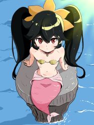 1girls 2023 2d 2d_(artwork) ashley_(warioware) black_hair bra clam_shell curvy cute dtsangle female female_only flat_chest flat_chested light-skinned_female light_skin long_hair looking_at_viewer mario_(series) mermaid mermaid_girl mermaid_tail necklace nintendo pink_tail red_eyes sea shell_bra shiny_hair shiny_skin solo tail twintails wario_(series) warioware water young