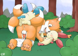 color fur furry furry_tail interspecies male male_only minun multi_tail multiple_males nudity plusle pokemon pokemon_(species) size_difference tail tails yaoi