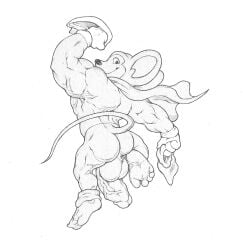 2019 anthro ass backsack ball_tuft balls barefoot big_balls big_penis black_and_white bottomless clothed clothing feet flaccid genitals glans hi_res humanoid_genitalia humanoid_penis looking_at_viewer male male_only mammal mighty_mouse mighty_mouse_(character) monochrome mouse murid murine muscular muscular_anthro muscular_male pantsless paramount_pictures penis rodent shirt solo terrytoons topwear tuft utx-shapeshifter vein veiny_penis