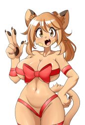 1girls 2d 2d_(artwork) animal_ears arms bare_shoulders barely_clothed belly belly_button big_breasts breasts brown_eyes brown_fur brown_hair cleavage covered_nipples digital_drawing_(artwork) female female_focus female_only fingers fur goya_(lucyfercomic) hair hands hands-free hips huge_eyes image legs legs_together lucyfercomic naked_ribbon navel open_eyes open_mouth original original_character ribbon ribbon_bra ribbon_panties ribbons shoulders solo standing stomach thick_thighs thighs tits waist wide_hips