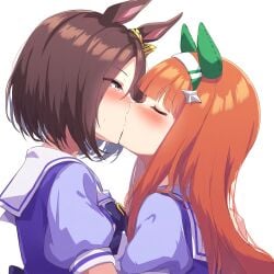 ai_generated air_groove_(umamusume) animal_ears female horse_girl kissing silence_suzuka_(umamusume) two_girls umamusume umamusume_pretty_derby yuri