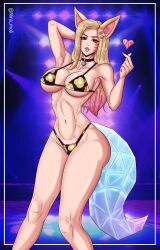 1girls ahri armpits arms_behind_back arms_up bikini blonde_female blonde_hair blonde_hair_female breasts cleavage cosplay crossover fitness idol k/da_ahri k/da_all_out_series k/da_series kitagawa_marin kitagawa_marin_(cosplay) league_of_legends legs niramoli revealing_clothes sexy_armpits sono_bisque_doll_wa_koi_wo_suru underwear