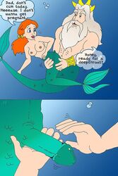 ariel breasts comic disney father_and_daughter imminent_fellatio imminent_oral impregnation_risk incest king_triton male mermaid nipples penis the_little_mermaid topless