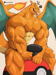 anatake big_bulge bulge charizard heart huge_bulge male male_only muscular muscular_anthro muscular_male open_mouth orange_body pokémon_(species) pokemon pokemon_(species) solo tagme wings wolfblack2543