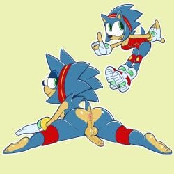 absurd_res accessory anthro anus ass boots clothing eulipotyphlan feet fingerless_gloves footwear foreskin genitals gloves gynomorph handwear headband headgear hedgehog hi_res intersex lewd4food looking_back mammal penis presenting sega simple_background solo sonic_(series) sonic_the_hedgehog sonic_the_hedgehog_(series) tracksuit