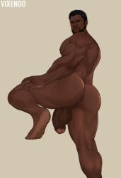 ass backsack balls beard big_ass black_hair black_panther_(marvel) black_panther_(series) dark-skinned_male dark_skin facial_hair looking_back male male_only marvel marvel_comics muscles muscular penis solo solo_male t'challa vixendo