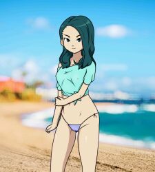 1girls beach bikini female female_only inazuma_eleven inazuma_eleven_(series) looking_at_viewer mizukawa_minori psycodraws seductive seductive_look shirt solo solo_female solo_focus swimsuit