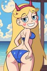 ai_generated ass_focus beach bikini clouds fake_horns grabbing_own_ass heart meikerai3d ocean sky smile star_butterfly star_vs_the_forces_of_evil water