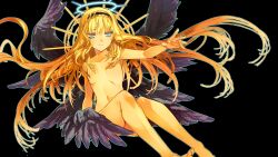 1girls absurdres alice_(alicesoft) alicesoft aqua_eyes blonde_hair blue_eyes breasts collarbone completely_nude feathered_wings female game_cg hair_covering_nipples hair_ornament hairband halo highres incredibly_absurdres legs long_hair looking_at_viewer multi_wing non-web_source nude official_art rance_(series) skindentation small_breasts smile solo thighs wings young young_female