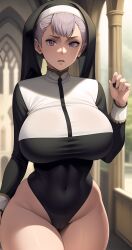 1girls ai_generated big_breasts black_clover curvy female female_only looking_at_viewer noelle_silva nun nun_outfit petite purple_hair roleplay royalty rubyart silver_hair solo stable_diffusion teenager twintails wide_hips