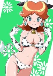 1girls 2024 2d 2d_(artwork) big_breasts big_thighs bikini bikini_bottom bikini_top blue_eyes breasts brown_hair cow_ears cow_girl cow_horns cow_print cow_print_bikini cow_tail cowbell dtsangle ear_ring earrings fake_animal_ears fake_horns female looking_at_viewer mario_(series) nintendo princess_daisy shiny_ass shiny_breasts shiny_butt shiny_hair shiny_skin short_hair skimpy_bikini smile solo thighs