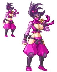 big_breasts bimbo breasts bursting_breasts casetermk cleavage disgaea disgaea_3 gigantic_breasts hips huge_breasts kunoichi kunoichi_(disgaea) kyoko_needleworker large_breasts mask ninja nippon_ichi_software pixel_art transparent_background unnoticeableperson