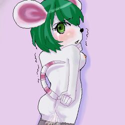 after_sex animal_crossing anthro artist_request blush breasts bree_(animal_crossing) cum cum_in_pussy female female_only green_eyes green_hair looking_back mammal medium_breasts mouse nintendo nipples open_mouth rodent short_hair simple_background solo straight_hair thighhighs trembling uncensored