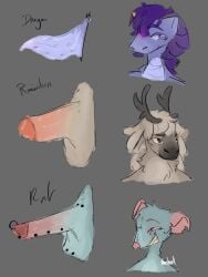 3:4 anthro deer dragon erection genital_piercing genitals group hi_res male mammal murid murine mythological_creature mythological_scalie mythology new_world_deer noxshark penis penis_lineup penis_piercing penis_tentacles piercing rat reindeer rodent scalie tentacle trio