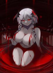 1girls blood blood_on_body blood_on_breasts bloodbath cleavage female female_only glowing_eyes head_wings indie_virtual_youtuber light-skinned_female light_skin likesac looking_at_viewer monster_girl red_eyes skarlet_(dangerskarlet) solo vampire vampire_girl virtual_youtuber white_hair zoinkgd