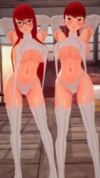 3d arisat big_breasts glasses kasumi_yoshizawa persona persona_5 persona_5_royal sumire_yoshizawa twins virgin_destroyer_sweater