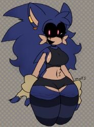 big_ass big_breasts black_tears curse_(friday_night_funkin) ear_piercing earrings friday_night_funkin friday_night_funkin_mod genderswap hedgehog sonic.exe sonic.exe_(series) sonic_(series) thighhighs thighs vreddiet5(artist)