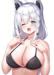 1girls bikini black_bra blue_eyes blush breasts female fox_ears fox_girl hololive hololive_gamers hololive_gen_1 hololive_japan shirakami_fubuki solo solo_female swimsuit tagme virtual_youtuber white_hair