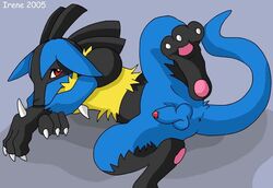 anus blue_fur color feral fur irene lucario male male_only nude penis pokemon pokemon_(species) red_eyes solo tagme