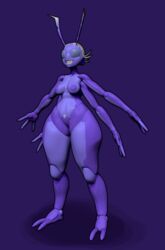 2015 2_toes 3_fingers 3d 4_arms antennae anthro areola arthropod big_areola biped breasts captkiro compound_eyes cool_colors exoskeleton female front_view full-length_portrait gibbi_(derek_hetrick) grey_eyes hair hi_res insects inverted_nipples multi_arm multi_limb nipples non-mammal_breasts nude portrait purple_antennae purple_background purple_exoskeleton purple_nipples purple_pussy purple_theme pussy shadow short_hair simple_background small_waist smile solo spread_arms standing toes voluptuous white_hair wide_hips zbrush