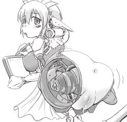 1girls amputee anus ass ass_shake blush_stickers bottomless breasts butt looking_back maid maid_headdress medium_breasts mon-musu_quest! mon-musu_quest:_paradox monochrome monster_girl_quest monster_girl_quest_paradox pussy radio_(mon-musu_quest!) robot robot_maid short_hair stylus tablet xelvy