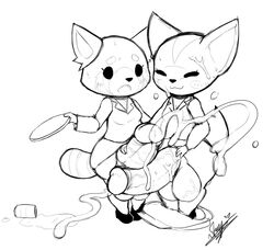 aggressive_retsuko balls cum cum_on_face cumshot_without_expressing fenneko furry futa_only futanari handjob intersex monochrome office_clothing office_futa penis retsuko shortstack sketch smooth_skin starykrow veiny_penis