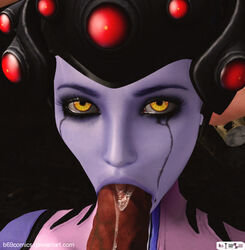 3d b69 blizzard_entertainment cum_in_mouth deep_blowjob deepthroat european eye_contact fellatio french head_grab kneeling mascara oral overwatch penis pov runny_makeup seductive_eyes throat_fuck tight_throat unseen_male_face widowmaker