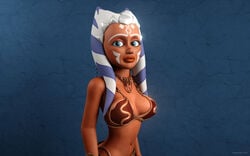 1girls 3d ahsoka_tano alien alien_girl artist_name bare_shoulders big_breasts blue_eyes bracer busty choker clone_wars curvy detailed_background eyelashes female female_only front_view hourglass_figure humanoid jedi jedi_padawan kondaspeter looking_at_viewer mammal marking metal_bikini midriff orange_skin pose posing shiny shiny_skin slave_ahsoka slave_bikini solo standing star_wars the_clone_wars:_season_four togruta voluptuous wide_hips