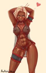 abs absurdres aestheticc-meme areolae arslan_altan babydoll big_breasts breasts crotchless_panties dark-skinned_female dark_skin garter highres large_breasts lingerie looking_at_viewer muscles muscular muscular_female nipples pussy pussy_juice rwby see-through solo transparent_clothing