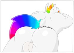 2018 alpha_channel anthro ass balls big_muscles border dave_(notkastar) digital_media_(artwork) equine facial_hair fur goatee hair hi_res horn male male_only mammal multicolored_hair muscular muscular_male notkastar nude rainbow shiny signature solo unicorn white_border