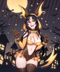 1girls absurdres big_breasts black_hair breasts clothed con-quest cuddlepitgames double_v eyelashes female_only grey_eyes highres humanized long_hair looking_away nintendo outdoors pokemon pokemon_(species) pokemon_rgby raichu smile source_request standing tail text thick_thighs thighhighs v watermark wide_hips