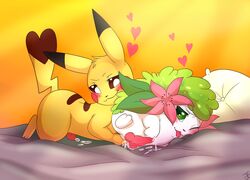 2boys 3_toes audrey bed black_nose blush brown_eyes brown_fur cosplay_pikachu cum cum_on_bed cuntboy cuntboy_sans_balls finger_fuck fingering fur garruuk green_eyes heart heart_tail herm herm/male hermaphrodite intersex intersex/male knot legendary_pokemon male male_only maleherm multi_genitalia nintendo on_bed open_mouth penis pikachu pokémon_(species) pokemon pokemon_(species) precum pussy pussy_juice red_penis shaymin toes tongue tongue_out vaginal_penetration video_games white_fur yellow_fur