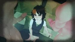 1girls 2boys 3d animated brown_hair female gif harry_potter harry_potter:_hogwarts_mystery loop masturbation merula_snyde multicolored_hair purple_eyes stockings thighhighs tie uncensored wand white_shirt white_skin witch