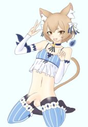 animal_humanoid bottomless cat_ears cat_humanoid clothing feline felix_argyle girly hi_res humanoid legwear male mammal penis re:zero_kara_hajimeru_isekai_seikatsu solo stockings trap v xneostarx