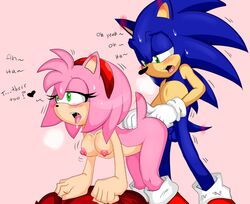 all_fours amy_rose anal anal_fingering anthro areolae ass ass_up bent_over big_breasts black_nose blue_fur blue_hair blue_penis blush breasts denizen1414 dialogue doggy_style dripping duo erect_nipples erection fingering from_behind from_behind_position gloves green_eyes hair_ornament hairband hanging_breasts heart hedgehog legs looking_pleasured mammal mostly_nude nipples open_mouth penetration penis pink_fur pink_hair pink_nipples randomguy999 saliva sega sex shoes sonic_(series) sonic_the_hedgehog standing straight sweat sweatdrop tail text thighs tongue tongue_out vaginal_penetration white_gloves