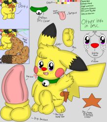 2015 anus backsack balls bell collar cute_fangs fan_character fart feces ieyasu male nintendo penis pikachu pokémon_(species) pokemon purple_eyes scat solo urine video_games watersports