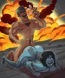 1boy 1girls 2d artificial_intelligence avery_johnson bent_over big_ass big_breasts cortana cortana_v2 dark-skinned_male dark_skin female female_focus halo_(game) halo_(series) halo_4 hologram interracial looking_pleasured male muscles muscular_male nude open_mouth phazyn sex smile straight thick_penis translucent_body vaginal_penetration