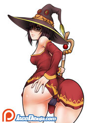 ass cameltoe female female_only jago_dibuja kono_subarashii_sekai_ni_shukufuku_wo! looking_at_viewer looking_back megumin panties solo