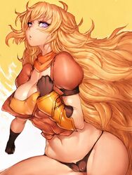 big_breasts blonde_hair breasts cameltoe cleavage female female_only fumio_(rsqkr) large_breasts looking_at_viewer panties rwby solo yang_xiao_long