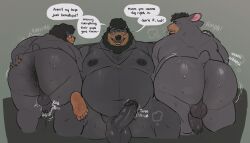 anthro anus ass bear benno_jovonovich bodily_fluids buro_jovonovich dialogue dripping english_text eyewear father_(lore) father_and_child_(lore) father_and_son_(lore) fondling_penis genital_fluids genitals glasses group hi_res hybrid incest_(lore) lagomorph leaking_precum leporid male male/male mammal overweight overweight_male parent_(lore) parent_and_child_(lore) parent_and_son_(lore) penis precum precum_drip presenting presenting_hindquarters rabbit son_(lore) spread_anus spreading steve_jovonovich sweat text trio
