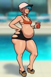 1girls ass ass_squish blue_hair blurry_background bottom_heavy bracelet breasts brown_eyes brown_hair cap choker ear_piercing edit edited_art eyebrows_visible_through_hair eyelashes eyes_mostly_closed female female_only hand_on_hip holding_cup holding_object looking_at_viewer micaela_(mrpotatoparty) miniskirt mrpotatoparty nail_polish narrowed_eyes nipple_bulge nipple_piercing nipples original pear-shaped_figure pear_shaped pear_shaped_female piercing platform_heels pregnant pregnant_belly pregnant_female ready_to_pop sandals shiny_skin short_hair side_view sidelocks skindentation skirt small_breasts smile smiling smiling_at_viewer solo solo_female tanline teeth_showing thick thick_ass thick_legs thick_thighs thunder_thighs topwear two-tone_hair wedge_heels wide_hips