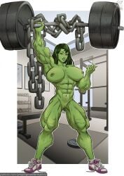 abs amazing_transformations biceps breasts female hulk_(series) marvel muscles muscular muscular_arms muscular_female muscular_legs muscular_thighs pecs pussy she-hulk vagina weights