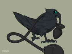2d_animation air_inflation ambiguous_gender animal_genitalia animated avian beak bird black_body black_feathers black_tongue blush bodily_fluids cloaca corvid corvus_(genus) crow feathered_crest feathers feral frame_by_frame genitals green_eyes head_crest inflatable_plug inflation oddbird oscine passerine plug puck_(slug) raven signature solo sweat sweatdrop tongue