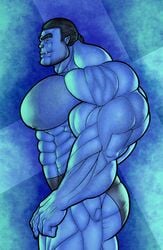 anthro arm_hair beast_(x-men) big_muscles blue_fur blue_skinned_male chest_hair furry hank_mccoy hyper_muscles male_focus male_only marvel muscular ripped-saurian solo solo_male x-men